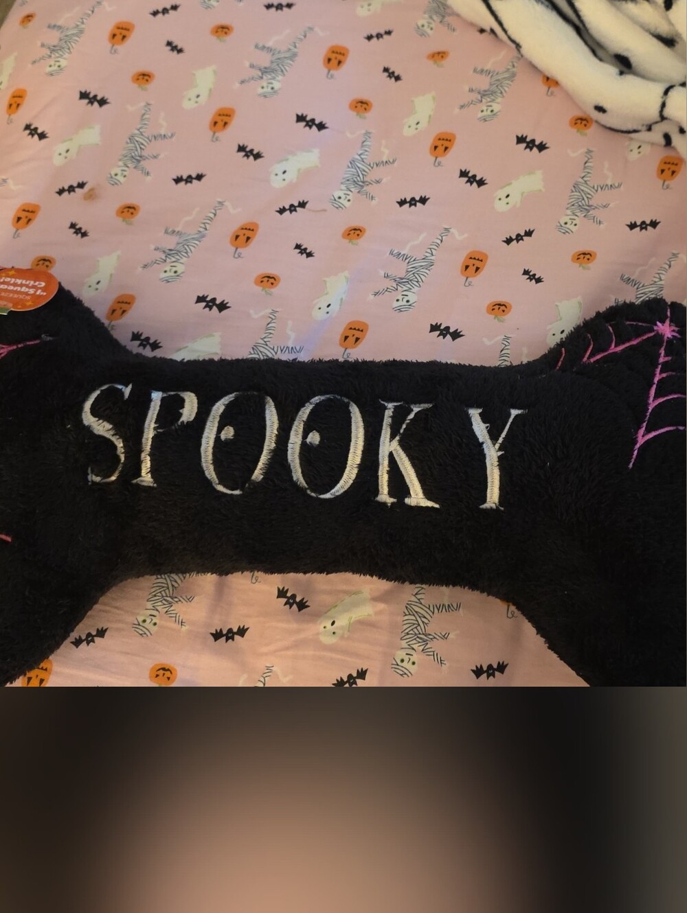 Black "Spooky" Plush Bone 18inch DOG TOY- SQUEAKS, CRINCKLES